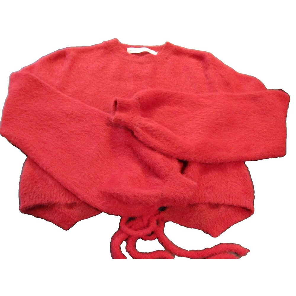 Altar’d State Fuzzy Eyelash Cropped Sweater Raspberry XS Pre‑Owned Tie back - Picture 3 of 9